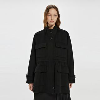  冬毛呢夹克抽绳宽松立领外套女