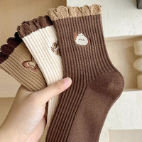 俞兆林 4双美拉德袜子女款中筒袜秋冬季女生日系花边可爱冬天刺绣长袜潮