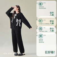 安之伴【巨保暖】半边绒睡衣女款红品秋冬季加厚珊瑚绒红色家居服 暖夜黑(锁温又抗静电) M 基本黑