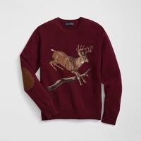布克兄弟 Brooks Brothers 男士秋冬绵羊毛圆领麋鹿针织毛衣