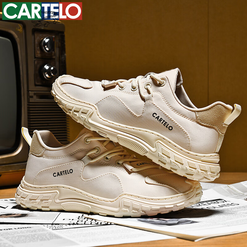  CARTELO/卡帝乐鳄鱼 透气 男士运动鞋  米色