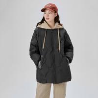 艾莱依 时尚连帽假两件羽绒服女冬季休闲保暖鸭绒面包服女