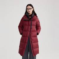 艾莱依 御寒防钻绒高充加厚鹅绒服女连帽U型枕羽绒服女长款