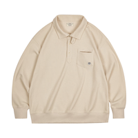 马登 工装 美式休闲半开襟立领卫衣慵懒风针织Polo衫男春秋 米白色 L