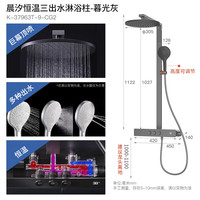 科勒（KOHLER）恒温花洒可升降淋浴器花洒套装二出水三出水恒温淋浴柱 【晨汐雨神SH10】三出水淋浴柱37963-灰色