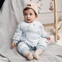 嫚熙（EMXEE）婴儿连体衣夹棉宝宝衣服幸运鹅 厚暖款星星老花 斜襟 90cm 1-2岁，体重9.5-13kg