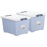 茶花（CHAHUA）茶花收纳箱有滑轮整理箱带把手有盖旅行箱衣服玩具收纳整理储物箱 【65L 浅蓝色】二个装