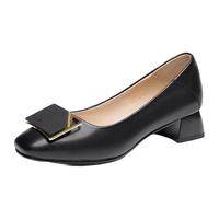 红蜻蜓 RED DRAGONFLY 妈妈单鞋23年秋款女鞋粗跟一脚蹬职业高跟鞋女 WFB33027 黑色38