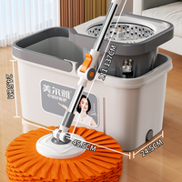 美尔雅 旋转拖把 加强杆+塑料盘 家用免手洗拖布神器 双驱动 干湿两用 伸缩液压不锈钢杆