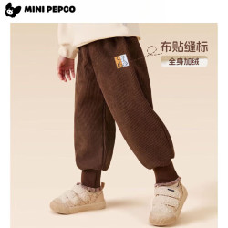 小猪班纳 儿童秋冬灯芯绒加绒加厚一体绒长裤
