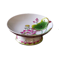 圆通陶瓷果盘浮雕莲花高脚供佛果盘供水果碟家用佛堂寺院敬神供品贡盘 7寸