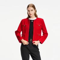 KARL LAGERFELD 【老佛爷女装】秋冬圣诞系列红色小香风粗花呢外套