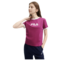 FILA 斐乐官方女子针织短袖衫2024夏新款时尚休闲撞色纯棉基础T恤