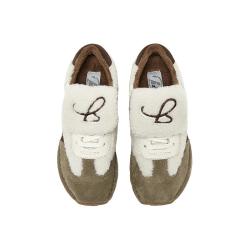 Bata 休闲鞋女2024冬通勤德训鞋运动毛毛鞋8031DDM4 卡其/白