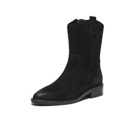 Bata 小耳朵西部靴女2024冬复古中筒时装靴AXG63DZ4 黑色 37 黑色AXG63DZ4