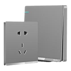 PNTU 86型家用一开五孔插座面板暗装10A五孔开关电源插座灰色
