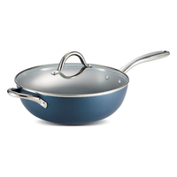 查蒙蒂纳（TRAMONTINA）30cm炒锅不粘锅家用中式炒菜锅具煎锅电磁炉燃气灶可用平底炒锅 薄雾蓝不粘炒锅（带盖） 30cm