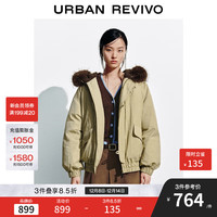 UR2025冬季女装琥珀流光风休闲毛领连帽羽绒服UYL150111 卡其 (偏宽松) S