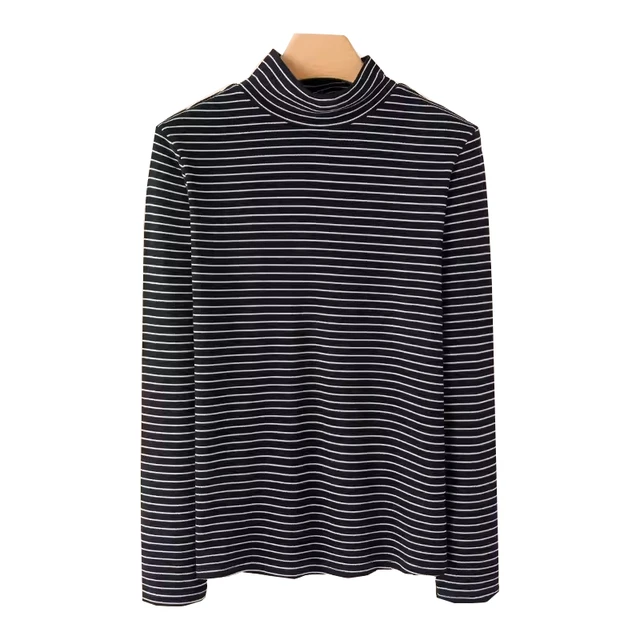 子牧棉麻秋冬装 女韩版德绒条纹打底衫加厚双面磨毛保暖长袖上衣8863 元气橙半高领条纹款德绒 加厚 2XL (140-155斤) 加厚 元气橙半高领条纹款德绒 XXL(140-155斤)