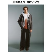 UR【明星同款】2025秋季男复古PU廓形夹克外套UMF150064 深咖棕 M