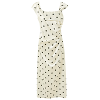 三彩 2025夏法式复古温柔风波点方领连衣裙收腰长裙F