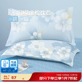 博洋 BEYOND 100%全棉枕套 48*74cm 清和月蓝