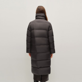 OVV2025秋冬女装立领斜拉链横绗线保暖中长款羽绒服 黑曜岩棕 M