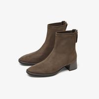 le saunda 秋冬真皮垫复古瘦瘦靴增高显瘦切尔西短靴女靴