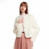 莱茵福莱尔 LIME FLARE 朗姿集团冬季小香风羊驼毛双色毛呢外套女优雅圆领甜美夹克