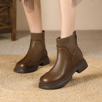 卡文 Cover 英伦简约弹力靴圆头厚底马丁靴时尚百搭短靴女烟筒靴