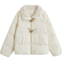 茵曼羊羔毛领牛角扣厚羽绒服2025冬女装短面包服外套 浅米杏 S S 身高155-162体重95-110