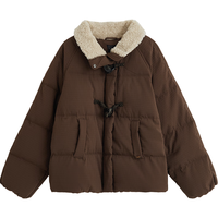 茵曼羊羔毛领牛角扣厚羽绒服2025冬女装短面包服外套 深咖色 XL XL 身高168-172体重131-140