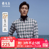 雅戈尔 长袖衬衫男格纹绒面含毛混纺面料经典时尚手感细腻 绿色 40