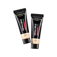 巴黎欧莱雅 L'OREAL PARIS欧莱雅粉底液女士化妆品积雪草吸油棒bb霜哑光控油遮瑕定妆持妆油皮裸妆 粉底液小样10ml#240*2