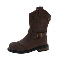 映棠 秋冬新款骑士靴粗跟女单里