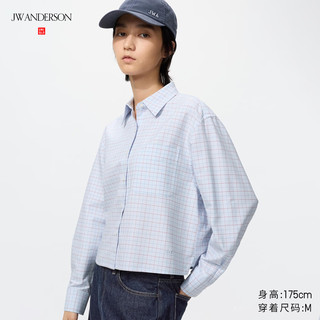 优衣库合作款/女装牛津纺箱型衬衫/格纹长袖衬衣484929 61 水蓝色 XS