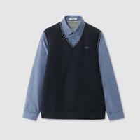 海一家 男士时尚条纹假两件双领针织衫