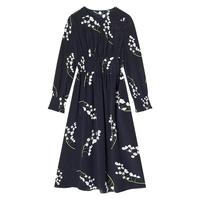 真丝连衣裙女中长款2024年春夏气质收腰碎花裙桑蚕丝高腰裙子