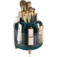 雷仕顿ins轻奢圆形旋转化妆品分隔储物格家用收纳杂物大容量透明收纳盒 香槟色