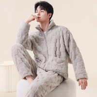 移动端、京东百亿补贴：雪中飞 睡衣冬季男2025年拉链加绒加厚珊瑚绒可外穿大码家居服套装 NSCJF-淡灰方格拉链 XL
