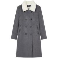 Teenie Weenie 格雷系毛呢大衣小熊女装秋冬款可拆卸毛绒领大衣学院风中长款外套