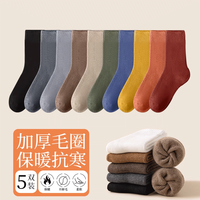 秋冬季加厚中筒毛圈袜5双