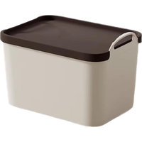 百草园手提桌面收纳盒杂物零食收纳筐储物箱厨房玩具带盖深小号奶咖色 升级带盖手提深款小号27.5*18*18