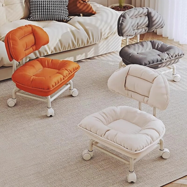 霓峰 小凳子滑轮矮凳带万向轮  米白-薄垫