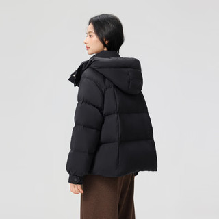 雪中飞2025冬女士羽绒服短款时尚暗花保暖韩版连帽气质保暖 黑色|8056 M /165/88A
