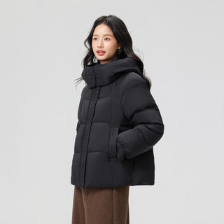 雪中飞2025冬女士羽绒服短款时尚暗花保暖韩版连帽气质保暖 黑色|8056 M /165/88A