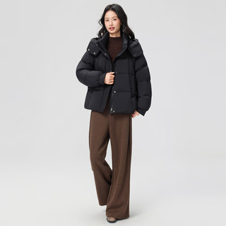 雪中飞2025冬女士羽绒服短款时尚暗花保暖韩版连帽气质保暖 黑色|8056 M /165/88A