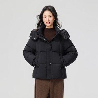 雪中飞2025冬女士羽绒服短款时尚暗花保暖韩版连帽气质保暖 黑色|8056 M /165/88A