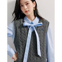 茵曼老钱风麻花毛针织2025秋季女装百搭马甲通勤毛衣 苍灰 M 苍灰色-