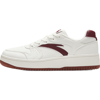 安踏板鞋女鞋革面小白鞋厚底复古潮流男女同款增高运动休闲鞋 象牙白/绛红色-7 5.5(女36)